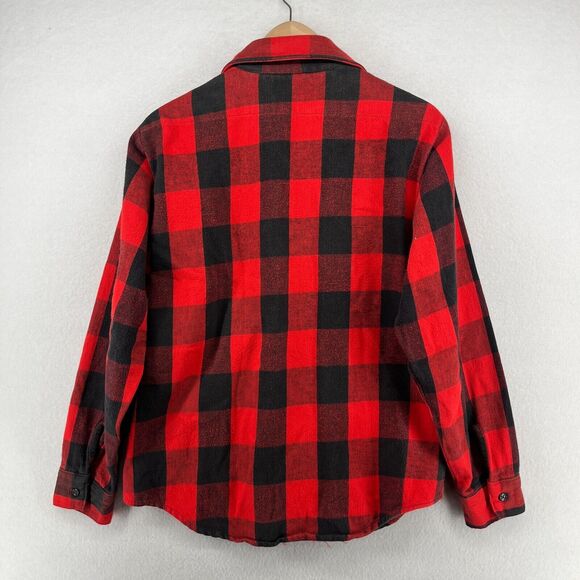 ORVIS Shirt Men M Wool Blend Flannel Buffalo Check Button Up Shacket Red USA VTG - Picture 3 of 14